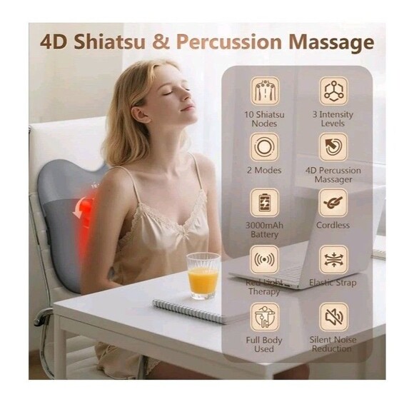 Cordless 4D Shiatsu And Percussion Massage Pillow With Heat Deep Tissue Pain... - Picture 2 of 11
